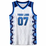 Custom white and royal blue basketball jersey