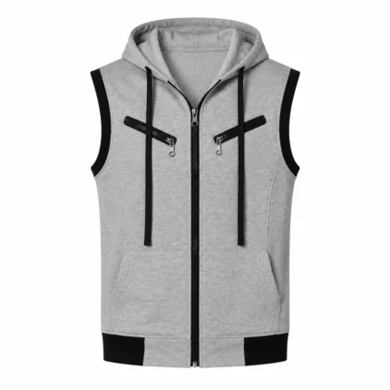 Custom Trim Sleeveless Zip-Up Hoodie