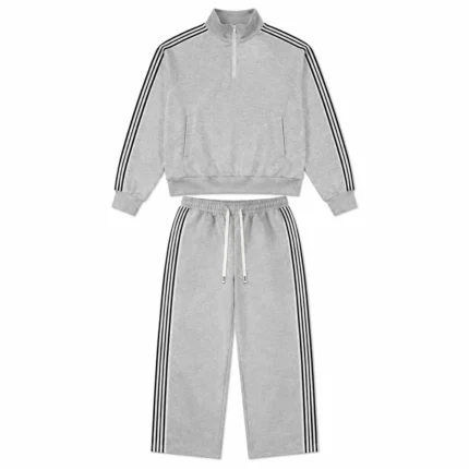 Custom Grey Stripe Wide-Leg Tracksuit
