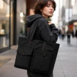 Black Canvas Tote Bag with Front Pockets