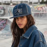 Custom Denim Flat-Brim Cap with Wave Patch