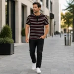 Custom Men Striped Cotton Henley T-Shirt
