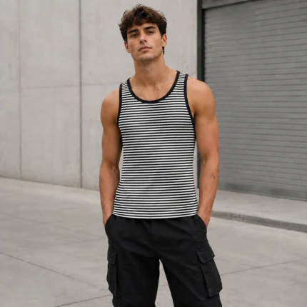 Custom Men Striped Cotton Tank Top