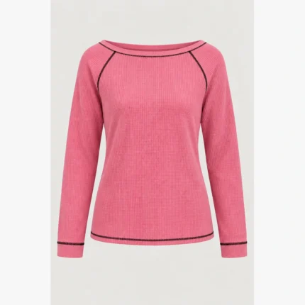 Women Boat-Neck Contrast-Stitch T-Shirt
