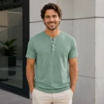 Custom Men Short-Sleeve Cotton Henley Shirt