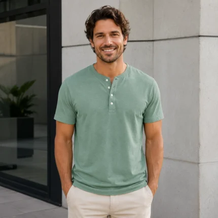 Custom Men Short-Sleeve Cotton Henley Shirt