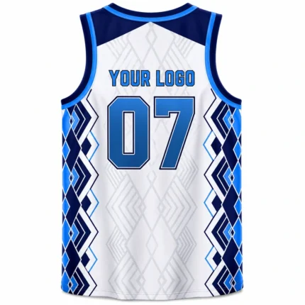 Custom white and royal blue basketball jersey