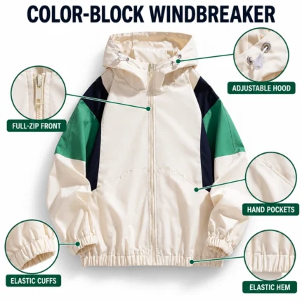 Custom color-block windbreaker jacket