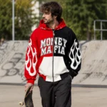 Custom Flame Graphic Zip-Up Hoodie