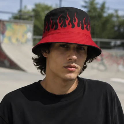 Custom Flame Red and Black Bucket Hat