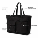 Black Canvas Tote Bag with Front Pockets