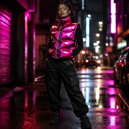 Magenta Sleeveless Puffer Vest