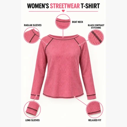 Women Boat-Neck Contrast-Stitch T-Shirt
