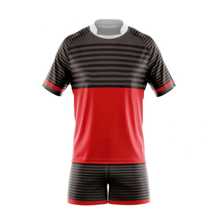 Custom Red & Charcoal Striped Rugby Kit