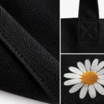 Black Daisy Print Cotton Canvas Tote Bag