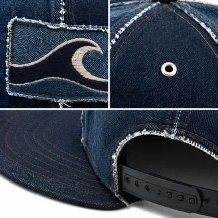 Custom Denim Flat-Brim Cap with Wave Patch