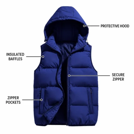 Custom Royal Blue Hooded Puffer Vest