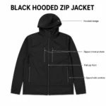 Custom Black Streetwear Zipper Hooded