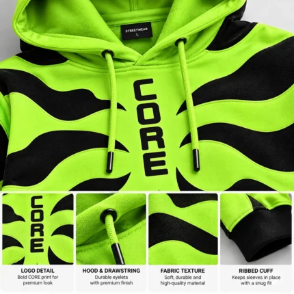 Custom CORE Neon Wave Graphic Hoodie Pullover