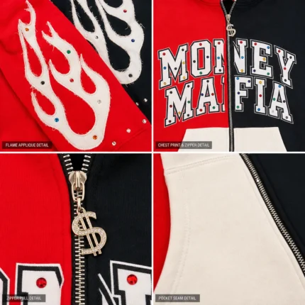 Custom Flame Graphic Zip-Up Hoodie