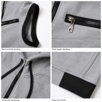 Custom Trim Sleeveless Zip-Up Hoodie