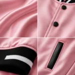 Custom Women Pink Satin Varsity Jacket