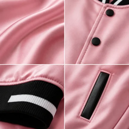 Custom Women Pink Satin Varsity Jacket