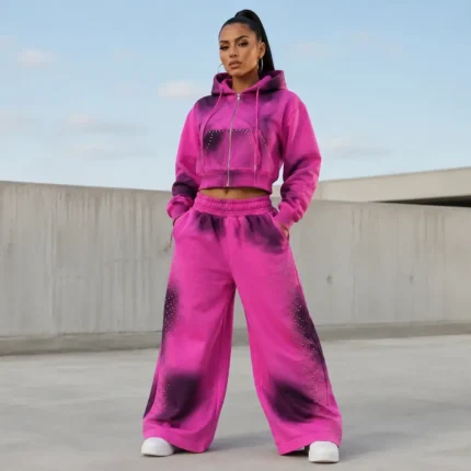 Custom Rhinestone Cropped Tracksuit