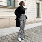 Zebra Print Flared Streetwear Pants