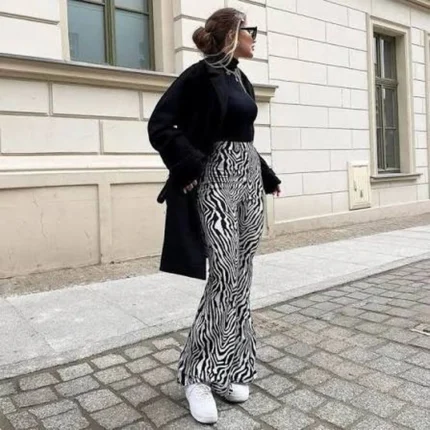 Zebra Print Flared Streetwear Pants