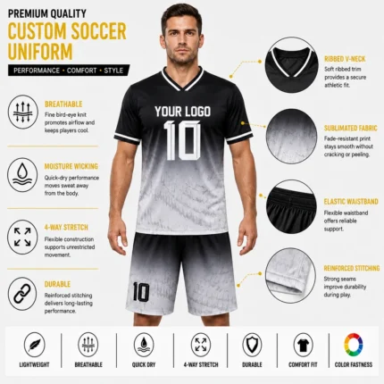 Custom Black & White Soccer Uniform