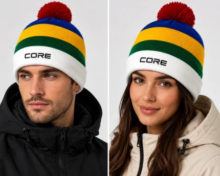 Custom Striped Pom Knit Beanie