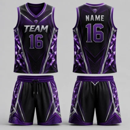 Custom Purple, Black Basketball Uniform