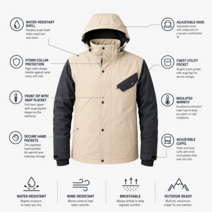 Custom Men Beige Winter Snow Jacket