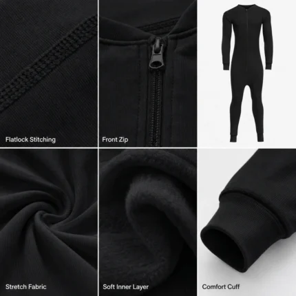 Men Full-Zip Black Base Layer Jumpsuit