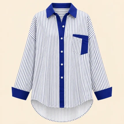 Custom Vertical Stripe Button-Up Shirt Oversized