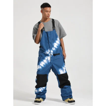 Custom Men Blue Tie-Dye Snow Bib