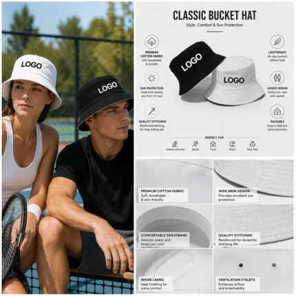 Custom Logo Black & White Bucket Hat