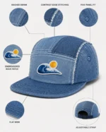 Custom Wave Blue Denim 5-Panel Fashion Cap