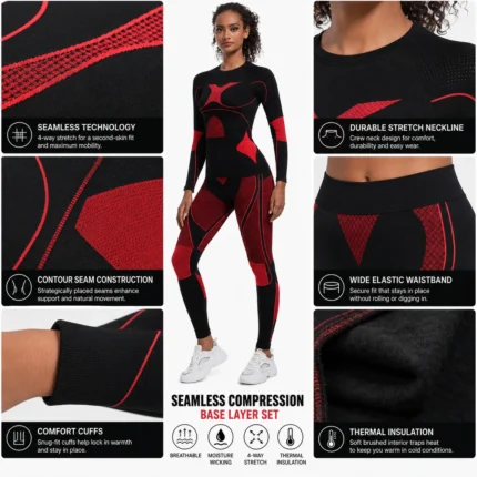 Custom Women Red & Black Seamless Base Layer Set