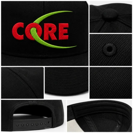 Embroidered Black Flat-Brim Snapback Cap