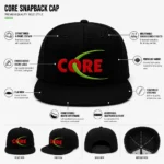 Embroidered Black Flat-Brim Snapback Cap