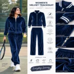 Custom Women Navy Blue Velour Tracksuit