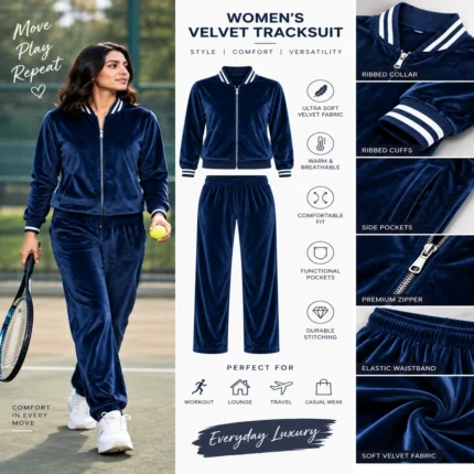 Custom Women Navy Blue Velour Tracksuit
