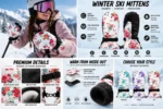 Custom Women Floral Ski Mittens