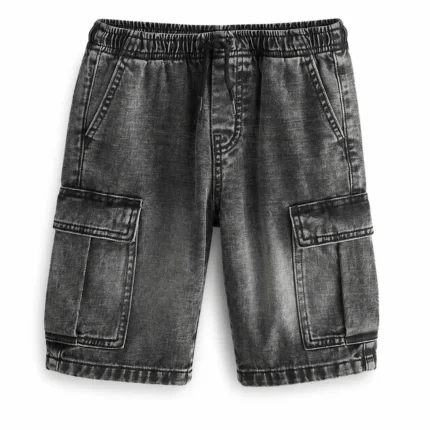 Men Grey Acid-Wash Denim Cargo Shorts
