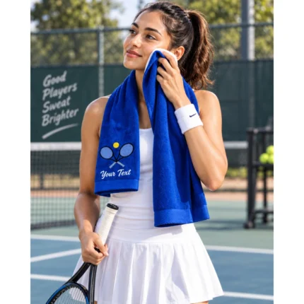 Custom Embroidered Blue Tennis Towel