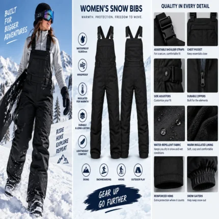 Custom Women Black Insulated Snow Bib