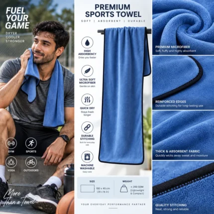 Custom Premium Blue Microfiber Sports Towel