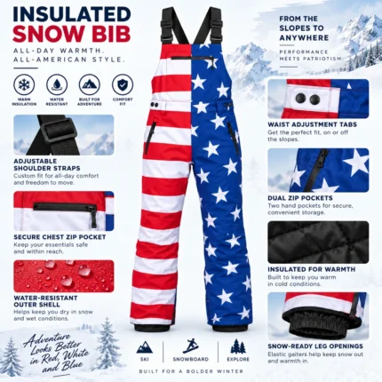 Custom Men American Flag Insulated Snow Bib